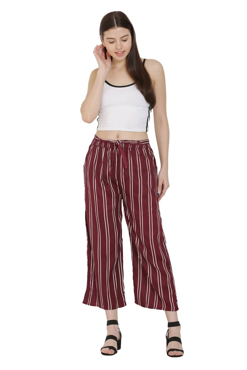 Asmaani Maroon Color Rayon Fabric Stripped Palazzo