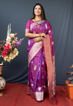 Jyoti Fashion Women's Purple Paithani Silk Zari Woven Saree with Blouse - Distacart