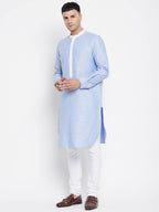 Even Apparels Blue Color Pure Cotton Men's Kurta With Contrast Collar And Placket - Distacart