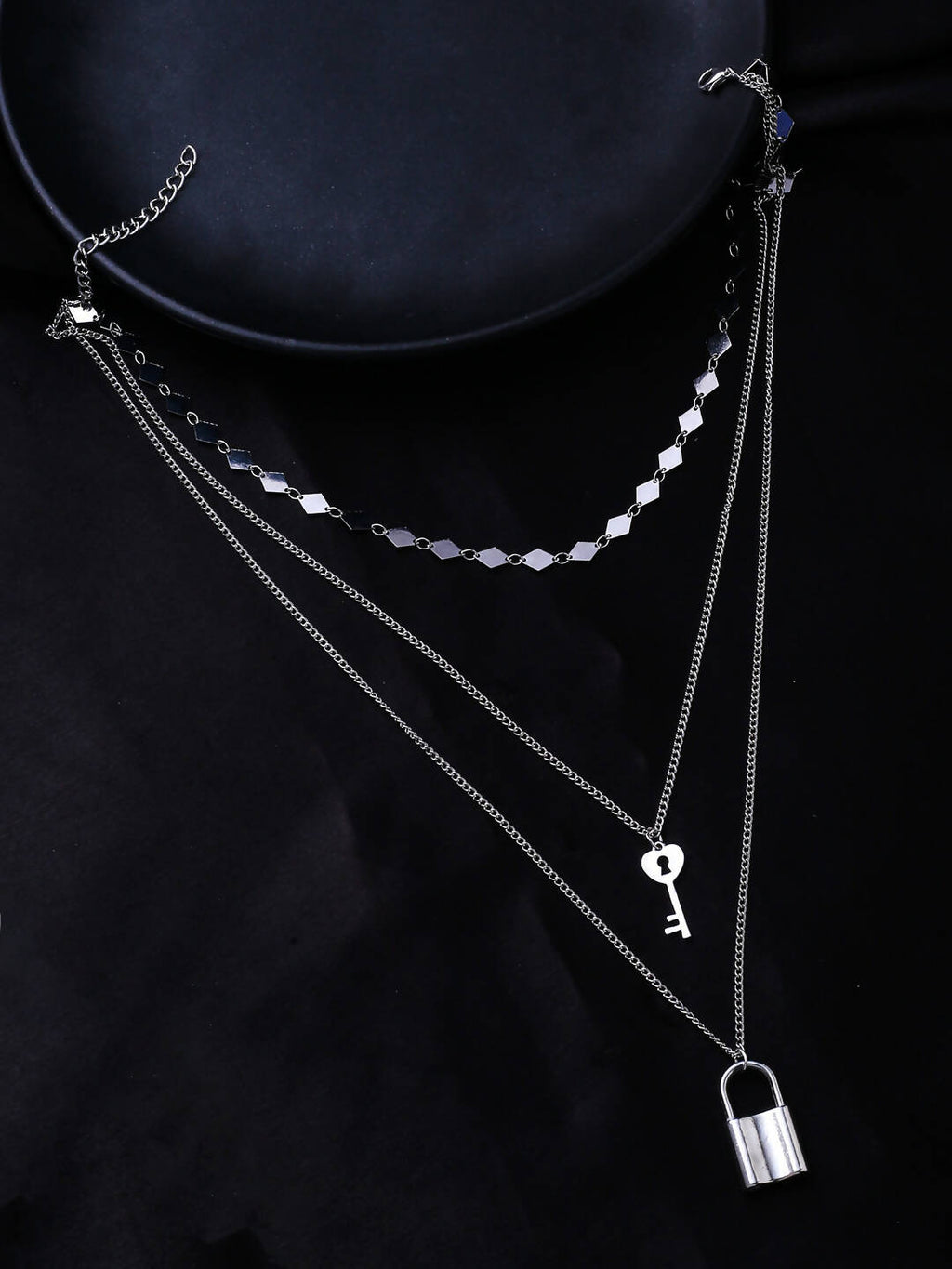 NVR Women's 3 Layered Silver-Plated Minimal Layered Necklace