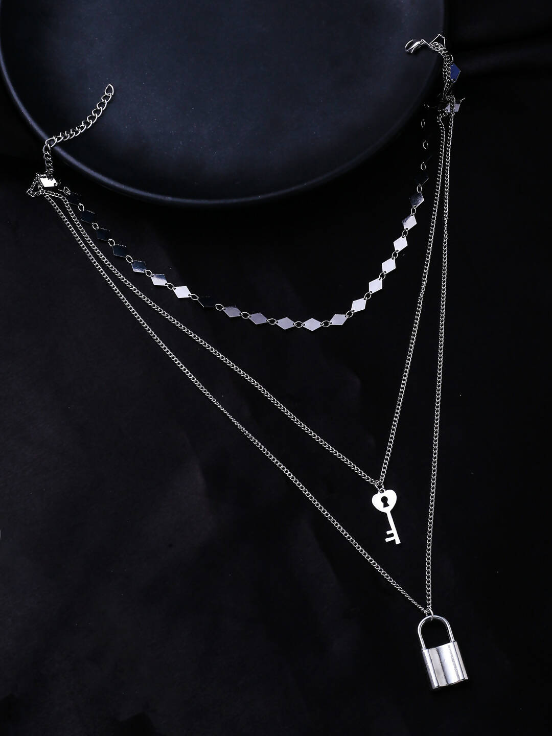 NVR Women's 3 Layered Silver-Plated Minimal Layered Necklace