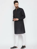 Even Apparels Black Color Pure Cotton Men's Kurta With Band Collar - Distacart