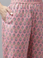 Yufta Pink printed kurta with Trouser & Dupatta Set