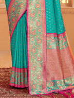 Shree Shyam Fashion Silk Blend Sea Green Saree - Distacart