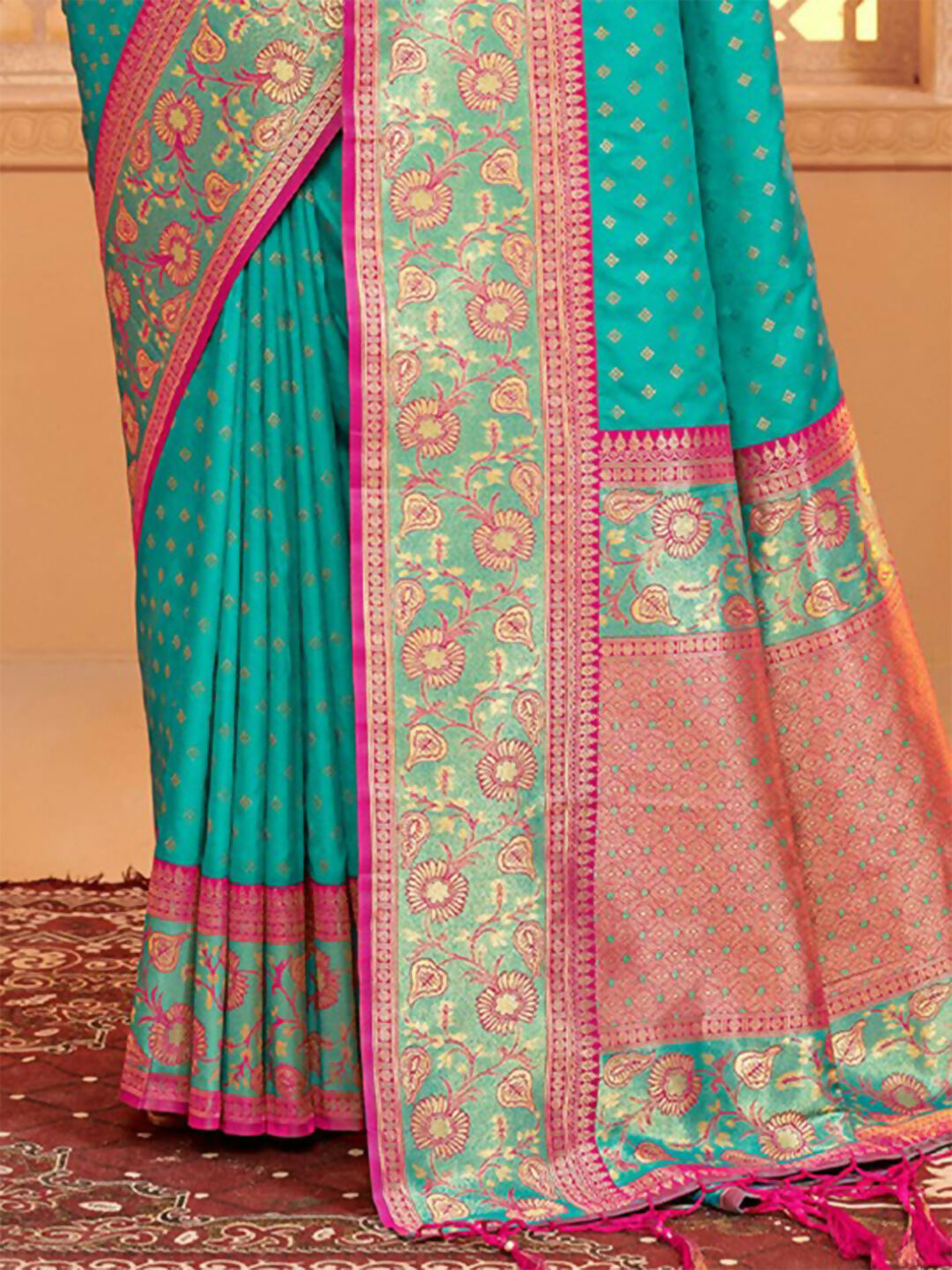 Shree Shyam Fashion Silk Blend Sea Green Saree - Distacart