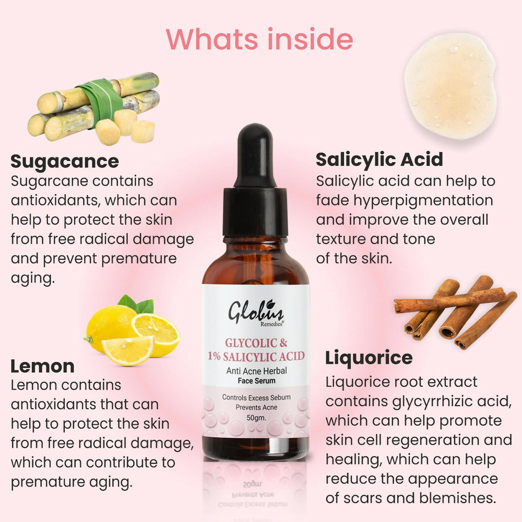 Globus Remedies Glycolic & 1% Salicylic Acid Anti Acne Face Serum