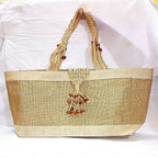 Jute Ladies Fashion Bag with Wooden Beads
