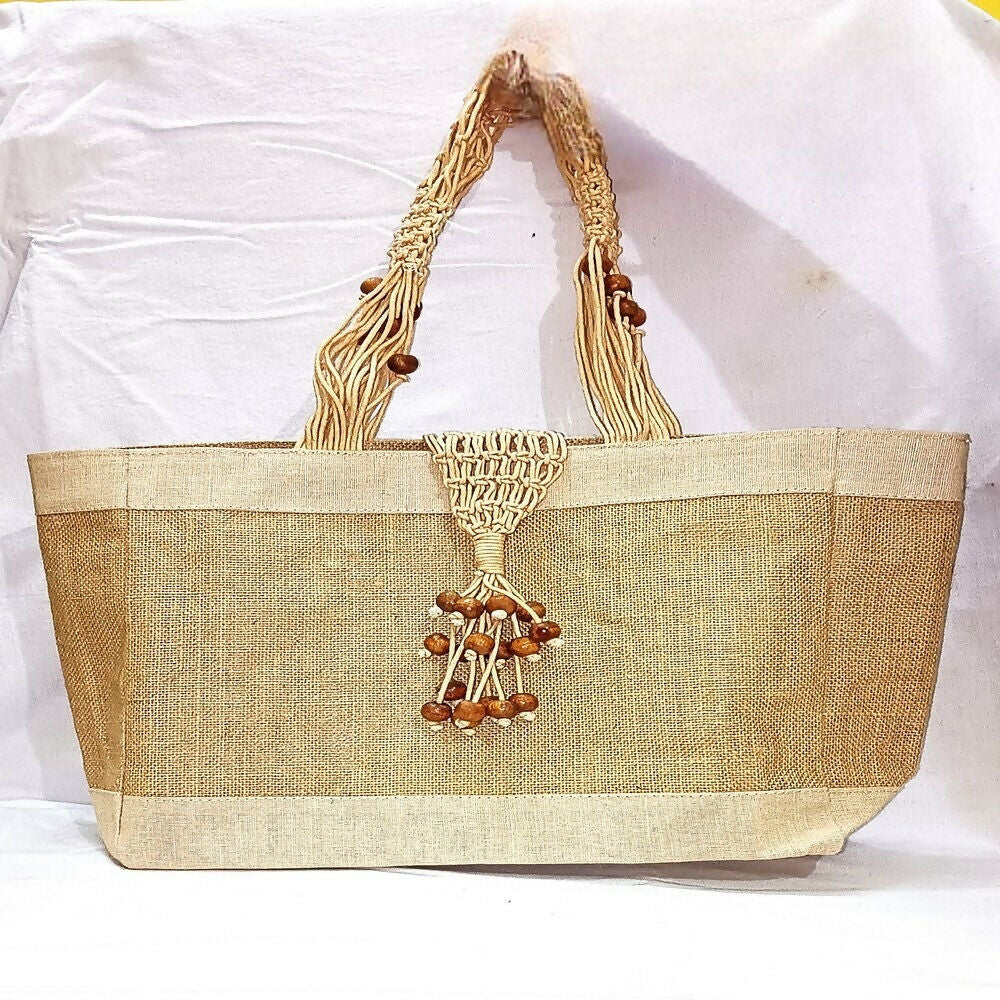 Jute Ladies Fashion Bag with Wooden Beads