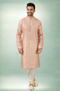 Raivat Ethnic Art Silk Printed Work Kurta Pajama In Pink Colour