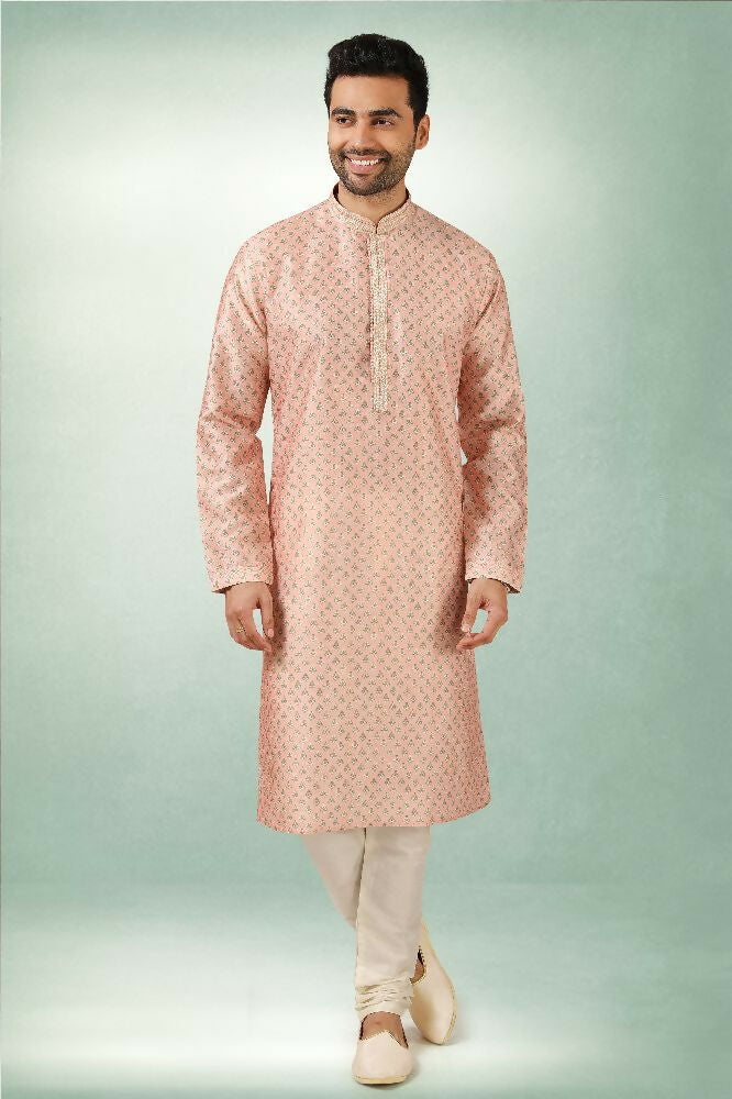 Raivat Ethnic Art Silk Printed Work Kurta Pajama In Pink Colour