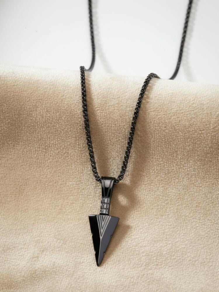 NVR Men's Black Arrow Shaped Rhodium Plated Pendant with Chain - Distacart