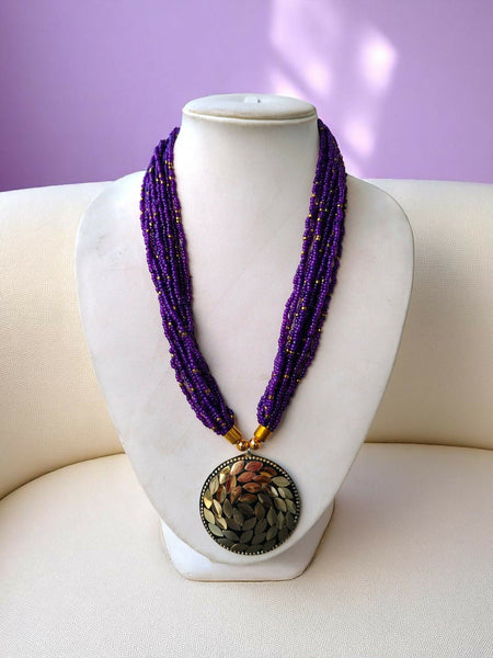 Inhanns Everyday Statement Beaded Pendant Necklace - Purple