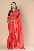 Very Much Indian Handloom Cotton Silk Maheshwari Saree With Sleek Golden Border - Red