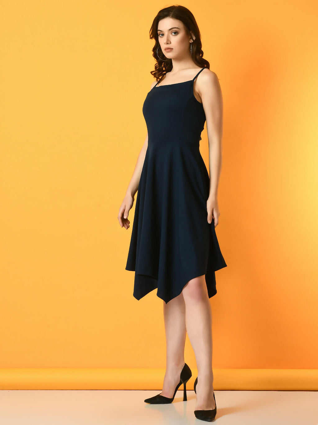 Myshka Women's Navy Blue Solid Party Dress - Distacart