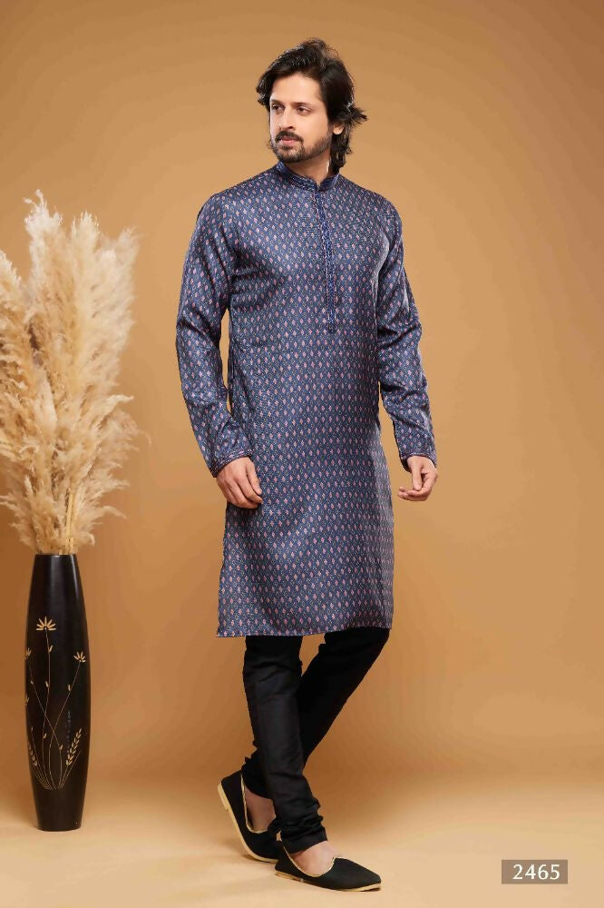 Raivat Ethnic Art Silk Digital Print Pintux Work Kurta Pajama In Blue Colour
