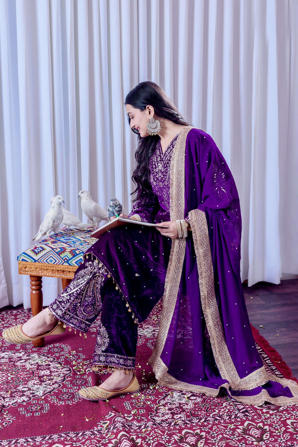 Teeya Creation Purple Color Velvet Silk Embroidery Work Party Wear Suit - Distacart