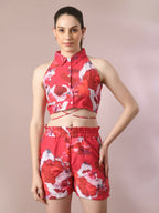 Myshka Women's Multi Printed Shirt Collar Party Top With Shorts Co-ord set