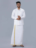 Ramraj Cotton Mens Poly Cotton 3/4 " Gold Jari Dhoti - White