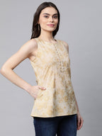 Ahalyaa Women Beige Cotton Gold Printed Tunic - Distacart
