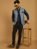 Even Apparels Nehru Jacket With Welt Pockets - Blue