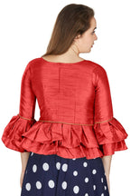 Aastha Fashion Women's Red Art Silk Bell Sleeves attire with Poly Cotton Lining Blouse
