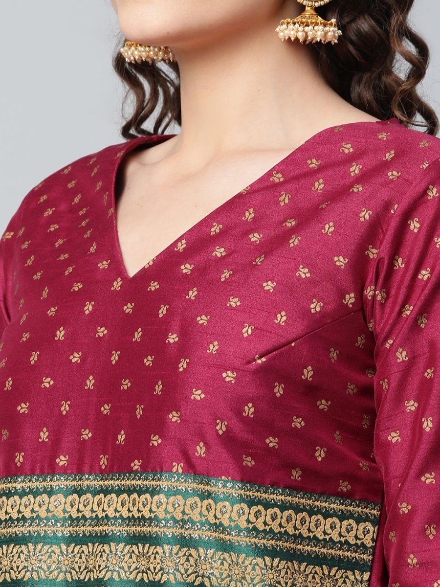 Ahalyaa Womens Burgundy crepe Printed Jumpsuit