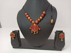 Terracotta Lotus Pendant Necklace Set With Studs-Golden Pink