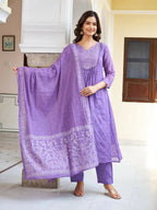 The52 Women's Beautiful Cotton Fabric Embroidery Work Straight Kurta Pant and Dupatta Set - Distacart