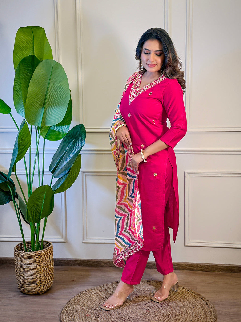 The52 Women's Gorgeous Viscose Embroidery Straight Kurta with Pant And Dupatta Set - Distacart
