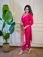 The52 Women's Gorgeous Viscose Embroidery Straight Kurta with Pant And Dupatta Set - Distacart
