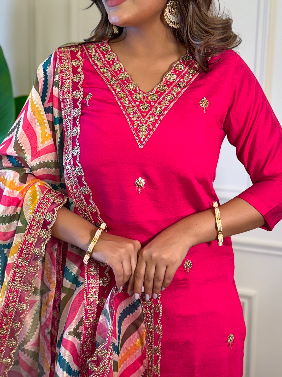 The52 Women's Gorgeous Viscose Embroidery Straight Kurta with Pant And Dupatta Set - Distacart