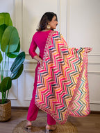 The52 Women's Gorgeous Viscose Embroidery Straight Kurta with Pant And Dupatta Set - Distacart