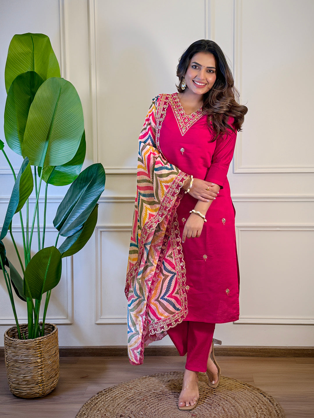 The52 Women's Gorgeous Viscose Embroidery Straight Kurta with Pant And Dupatta Set - Distacart