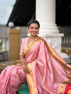 Vedant Vastram Soft Litchi Silk Paithani Jacquard Saree - Baby Pink