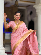 Vedant Vastram Soft Litchi Silk Paithani Jacquard Saree - Baby Pink