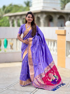 Vedant Vastram Soft Litchi Silk Paithani Jacquard Saree - Lavender