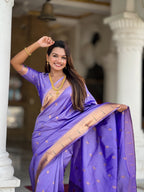 Vedant Vastram Soft Litchi Silk Paithani Jacquard Saree - Lavender