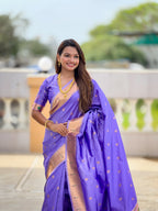Vedant Vastram Soft Litchi Silk Paithani Jacquard Saree - Lavender