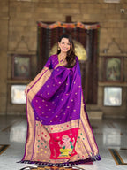 Vedant Vastram Soft Litchi Silk Paithani Jacquard Saree - Purple