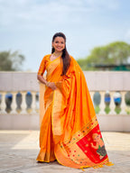 Vedant Vastram Soft Litchi Silk Paithani Jacquard Saree - Mustard