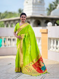 Vedant Vastram Soft Litchi Silk Paithani Jacquard Saree - Parrot