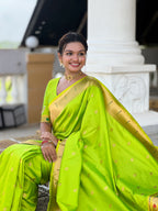 Vedant Vastram Soft Litchi Silk Paithani Jacquard Saree - Parrot