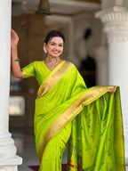 Vedant Vastram Soft Litchi Silk Paithani Jacquard Saree - Parrot