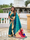 Vedant Vastram Soft Litchi Silk Paithani Jacquard Saree - Rama