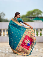 Vedant Vastram Soft Litchi Silk Paithani Jacquard Saree - Rama