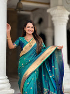 Vedant Vastram Soft Litchi Silk Paithani Jacquard Saree - Rama