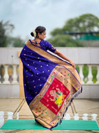 Vedant Vastram Soft Litchi Silk Paithani Jacquard Saree - Blue