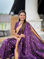 Vedant Vastram Soft Litchi Silk Paithani Jacquard Saree - Wine