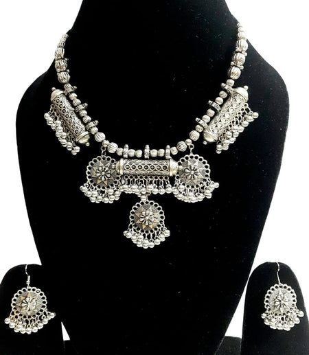 Elite Trading Oxidised Garba Dance Jewelry Set – Traditional Navratri Necklace with Matching Earrings for Women