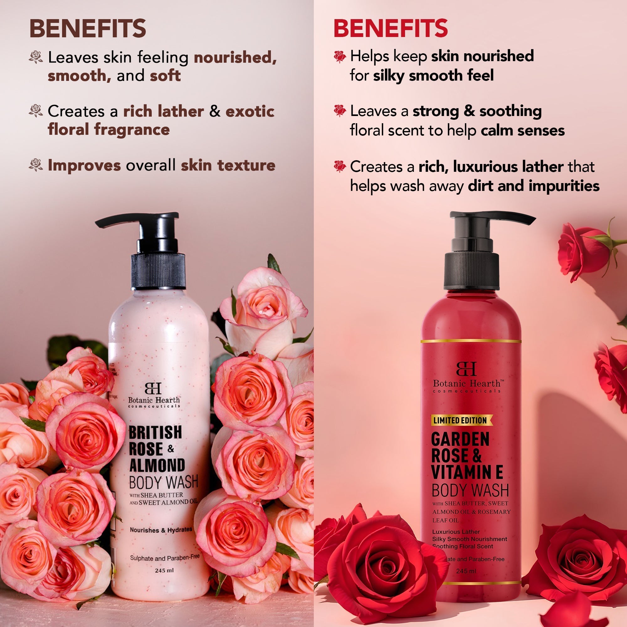 Botanic Hearth Garden Rose Vitamin E & British Rose Almond BodyWash